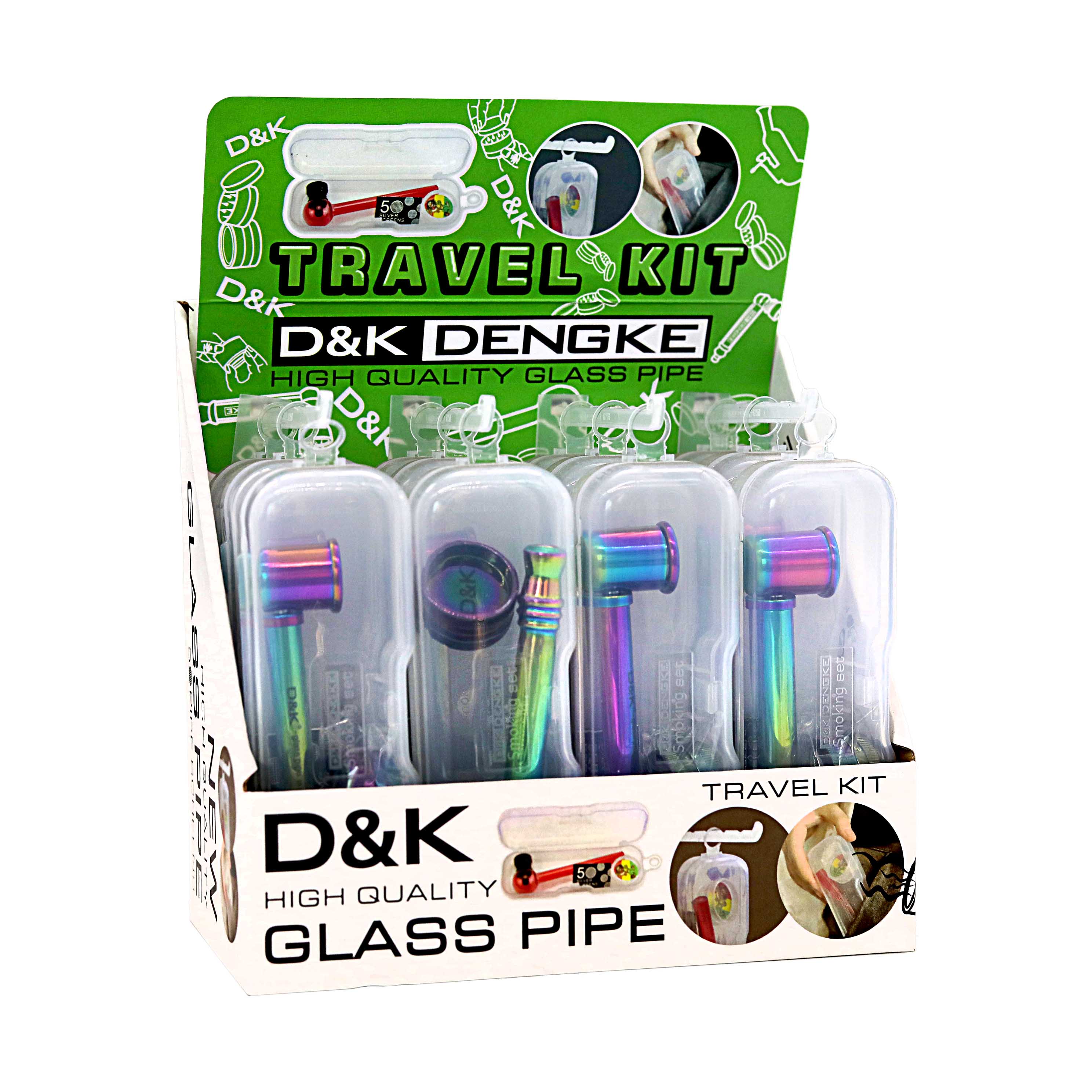 D&K Travel Kit With Rainow Polish Zinc Pipe And 2 Part Grinder Set (DK8811A) | 4 inch | 12 Count Display product image